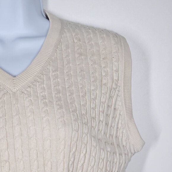 1990s Vintage Lady Player Beige Cable Knit Sleeveless Sweater Vest Silk Womens M - Picture 8 of 8